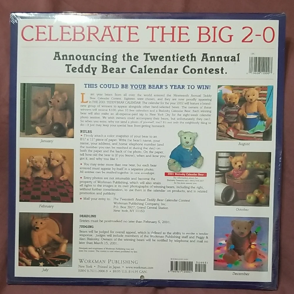 Vintage Teddy Bear Calendar 2001